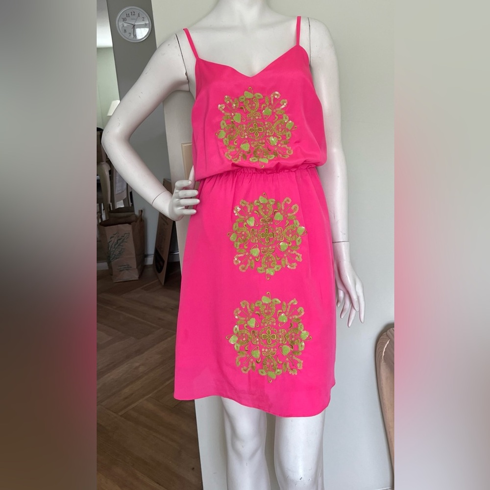Lilly Pulitzer Pink w/Green Embellishments Jennifer Mini Slip Dress Size S - Picture 1 of 7